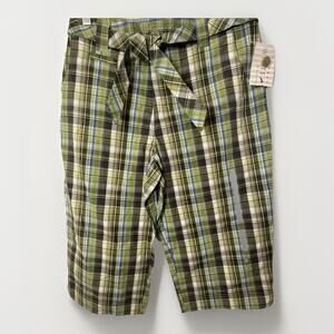 Golf Casual Pants Womens 10 Plaid Green Stretch Slash Pockets Flat Front Capri